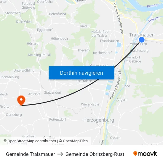 Gemeinde Traismauer to Gemeinde Obritzberg-Rust map