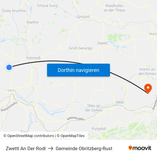 Zwettl An Der Rodl to Gemeinde Obritzberg-Rust map