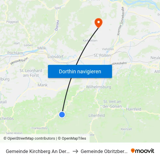 Gemeinde Kirchberg An Der Pielach to Gemeinde Obritzberg-Rust map