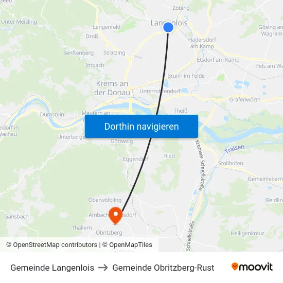 Gemeinde Langenlois to Gemeinde Obritzberg-Rust map