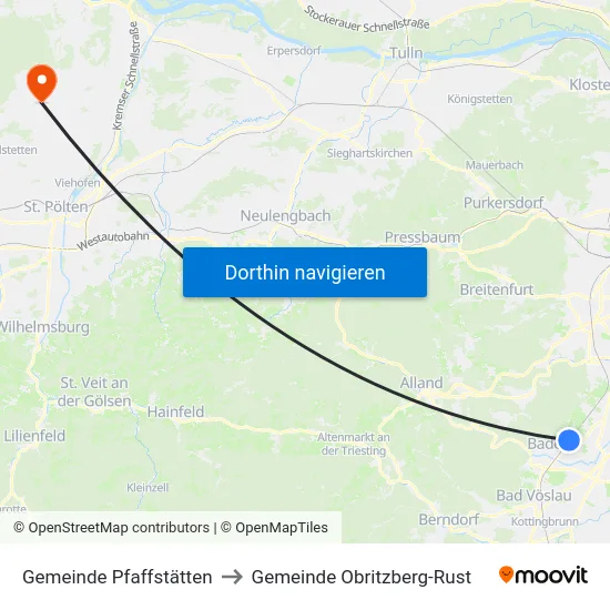 Gemeinde Pfaffstätten to Gemeinde Obritzberg-Rust map