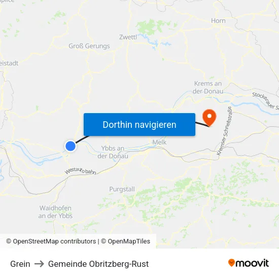Grein to Gemeinde Obritzberg-Rust map