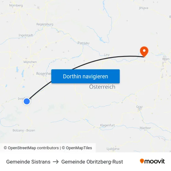Gemeinde Sistrans to Gemeinde Obritzberg-Rust map