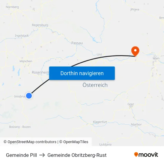 Gemeinde Pill to Gemeinde Obritzberg-Rust map
