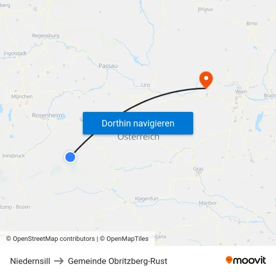 Niedernsill to Gemeinde Obritzberg-Rust map