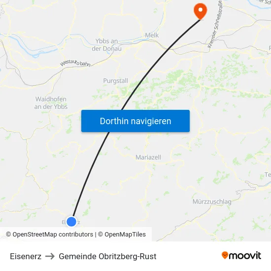 Eisenerz to Gemeinde Obritzberg-Rust map