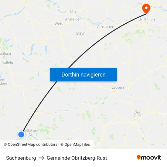 Sachsenburg to Gemeinde Obritzberg-Rust map