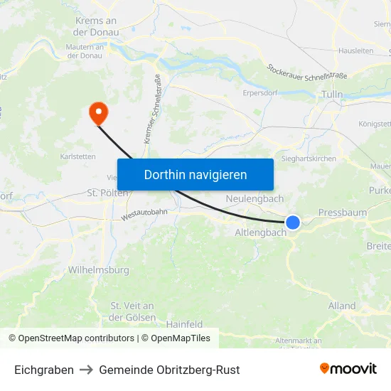 Eichgraben to Gemeinde Obritzberg-Rust map