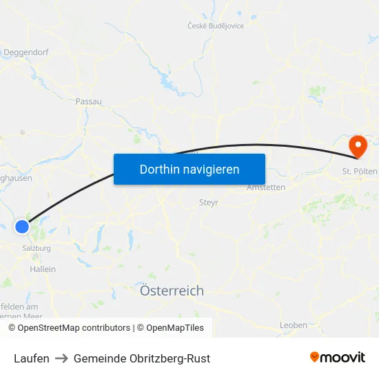 Laufen to Gemeinde Obritzberg-Rust map