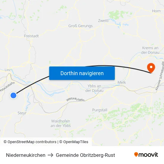 Niederneukirchen to Gemeinde Obritzberg-Rust map