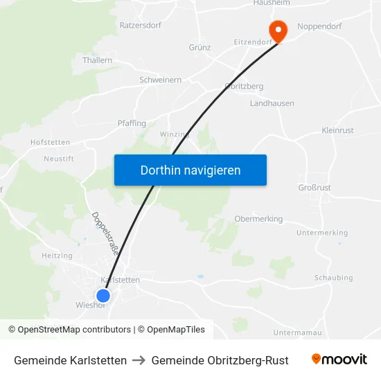 Gemeinde Karlstetten to Gemeinde Obritzberg-Rust map