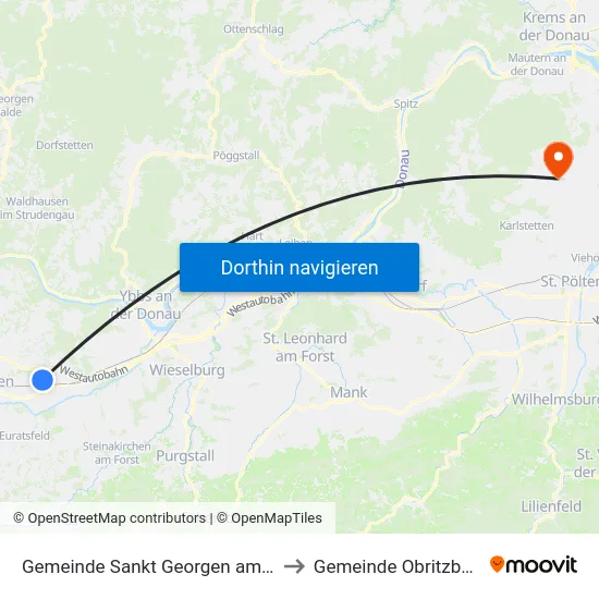 Gemeinde Sankt Georgen am Ybbsfelde to Gemeinde Obritzberg-Rust map
