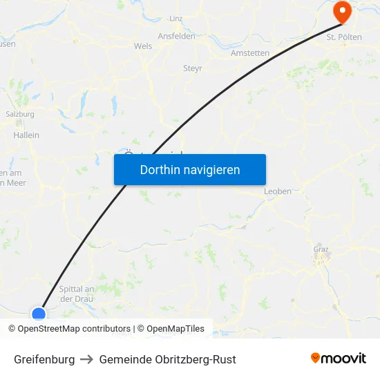 Greifenburg to Gemeinde Obritzberg-Rust map
