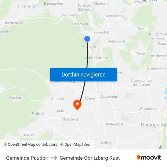 Gemeinde Paudorf to Gemeinde Obritzberg-Rust map