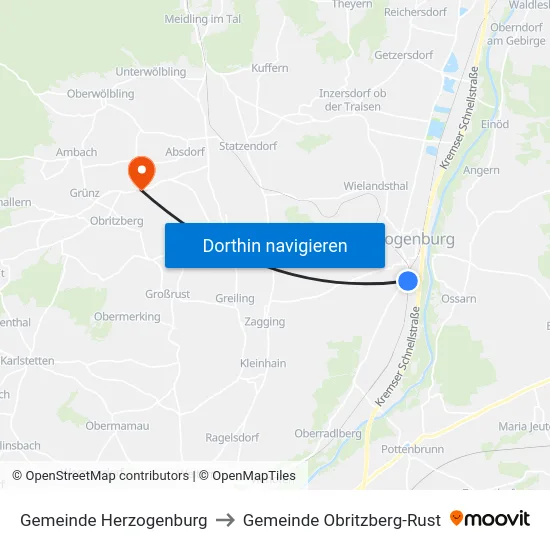 Gemeinde Herzogenburg to Gemeinde Obritzberg-Rust map