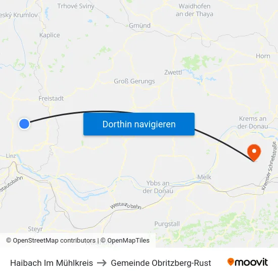 Haibach Im Mühlkreis to Gemeinde Obritzberg-Rust map