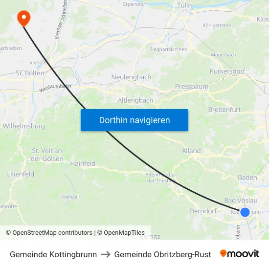 Gemeinde Kottingbrunn to Gemeinde Obritzberg-Rust map