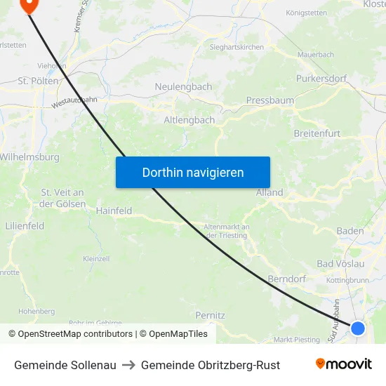 Gemeinde Sollenau to Gemeinde Obritzberg-Rust map