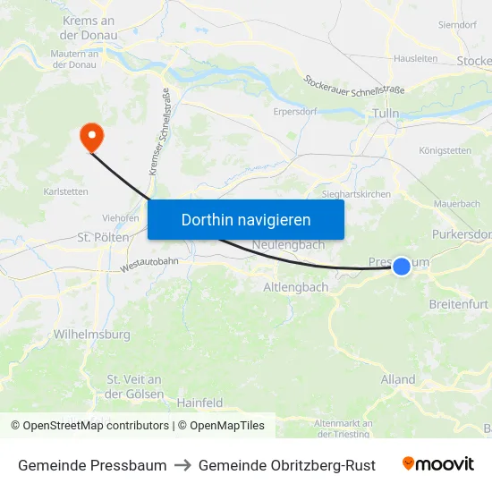 Gemeinde Pressbaum to Gemeinde Obritzberg-Rust map