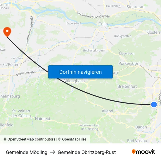 Gemeinde Mödling to Gemeinde Obritzberg-Rust map