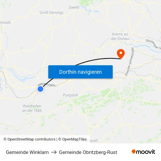 Gemeinde Winklarn to Gemeinde Obritzberg-Rust map