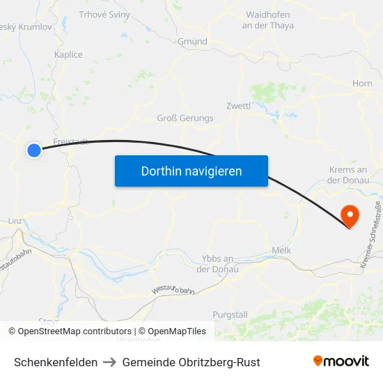 Schenkenfelden to Gemeinde Obritzberg-Rust map