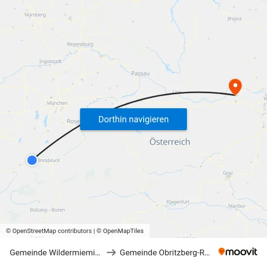 Gemeinde Wildermieming to Gemeinde Obritzberg-Rust map