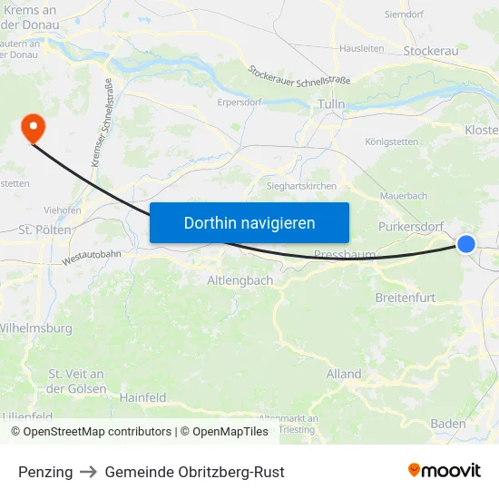 Penzing to Gemeinde Obritzberg-Rust map