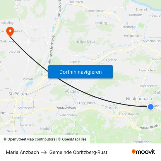 Maria Anzbach to Gemeinde Obritzberg-Rust map