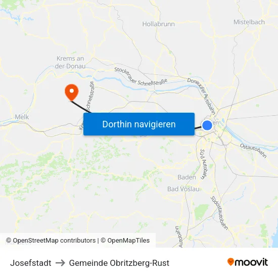 Josefstadt to Gemeinde Obritzberg-Rust map