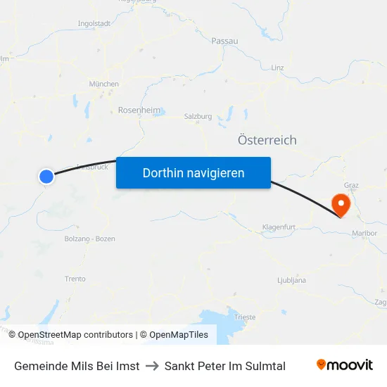 Gemeinde Mils Bei Imst to Sankt Peter Im Sulmtal map