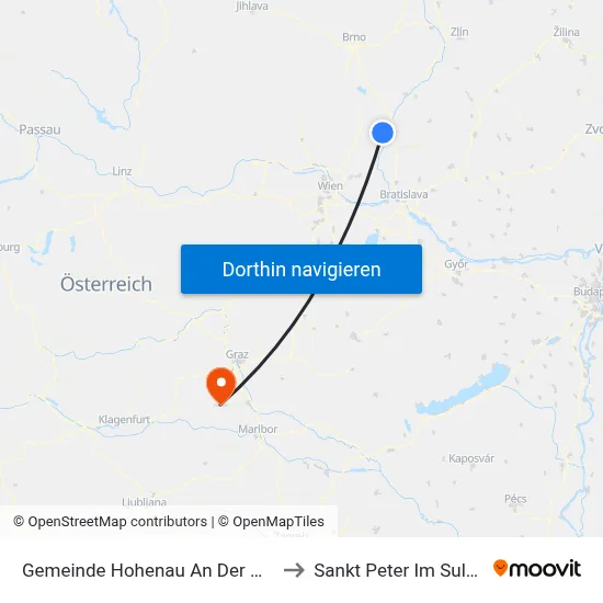 Gemeinde Hohenau An Der March to Sankt Peter Im Sulmtal map