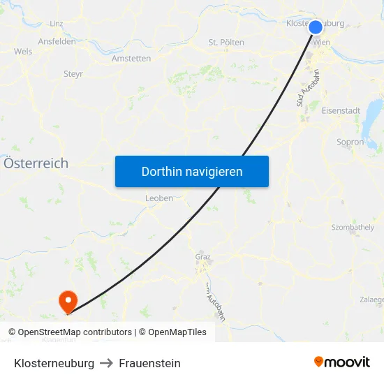 Klosterneuburg to Frauenstein map