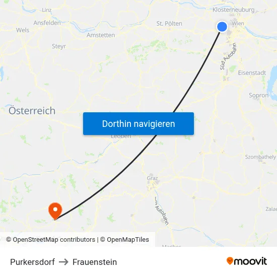 Purkersdorf to Frauenstein map