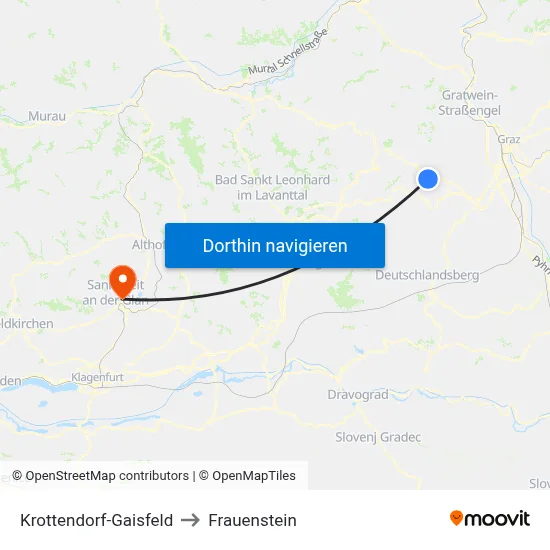 Krottendorf-Gaisfeld to Frauenstein map