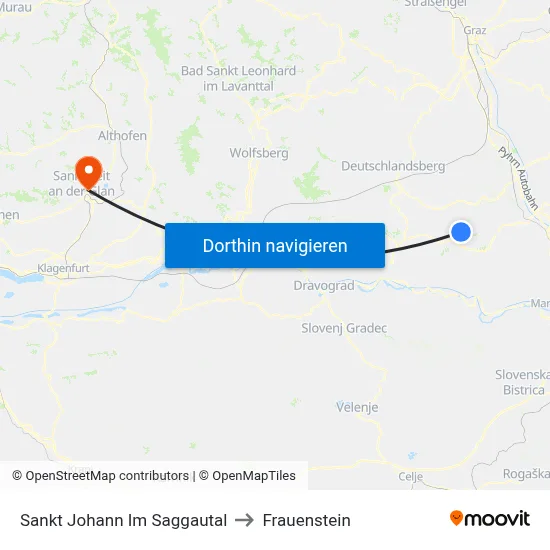 Sankt Johann Im Saggautal to Frauenstein map