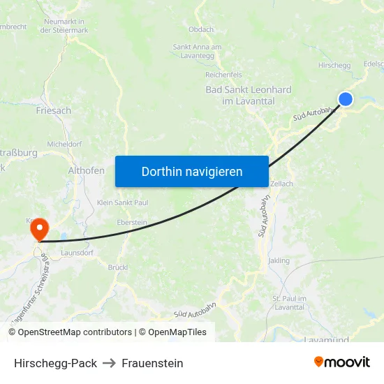 Hirschegg-Pack to Frauenstein map