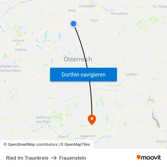 Ried Im Traunkreis to Frauenstein map