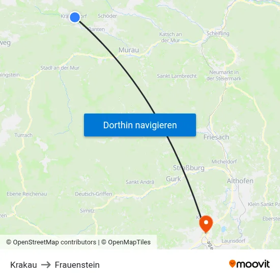 Krakau to Frauenstein map