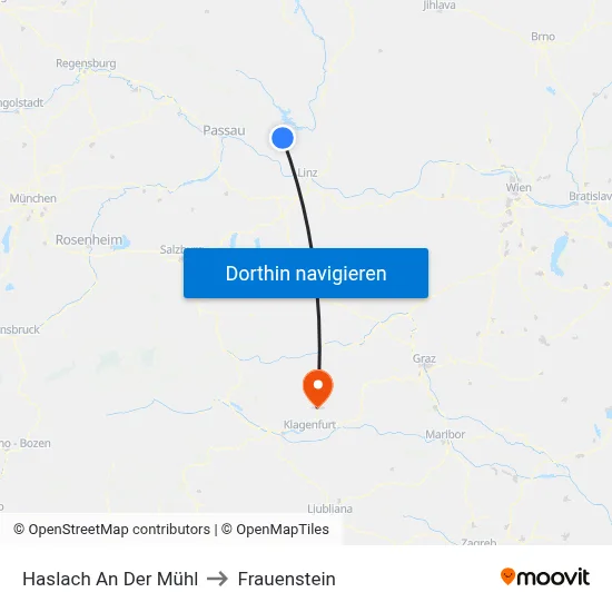 Haslach An Der Mühl to Frauenstein map