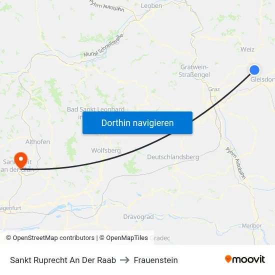 Sankt Ruprecht An Der Raab to Frauenstein map