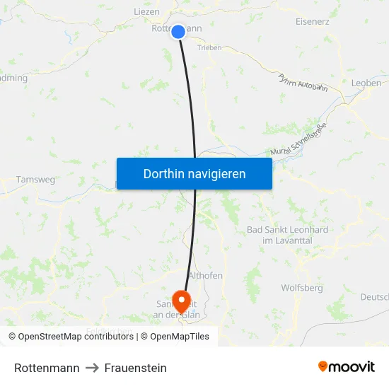 Rottenmann to Frauenstein map