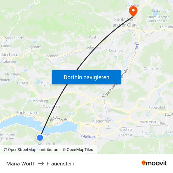 Maria Wörth to Frauenstein map