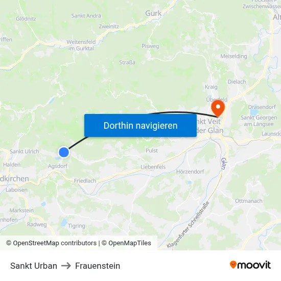 Sankt Urban to Frauenstein map