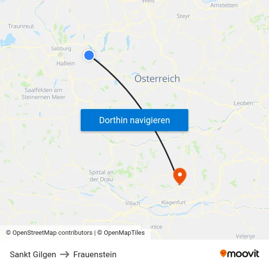 Sankt Gilgen to Frauenstein map