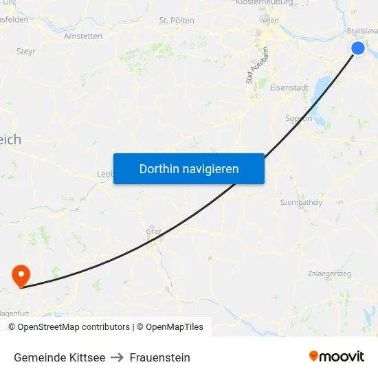 Gemeinde Kittsee to Frauenstein map