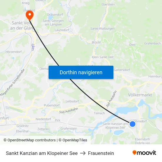 Sankt Kanzian am Klopeiner See to Frauenstein map
