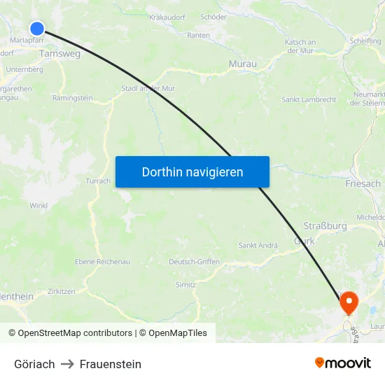 Göriach to Frauenstein map