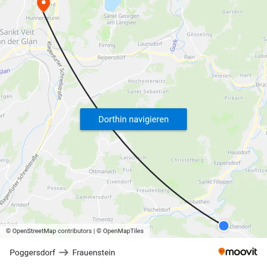 Poggersdorf to Frauenstein map