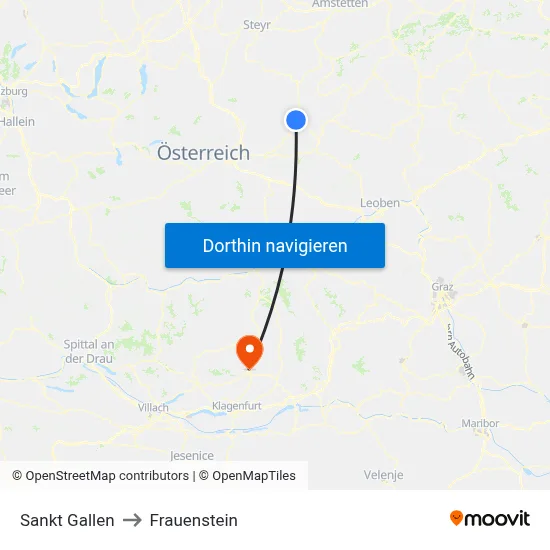 Sankt Gallen to Frauenstein map
